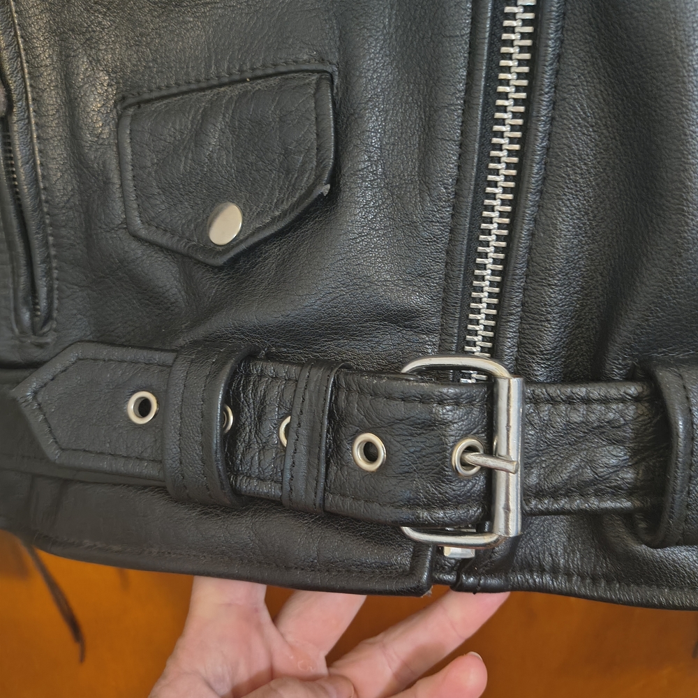 🛵 Vtg. 'The Perfect' Black Leather Biker Motorcycle Jacket - Picture 5 of 10